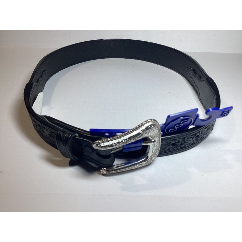 3-D Belt Company Size 26 Black Leather Jewel Studded Silver Plated Western NEW